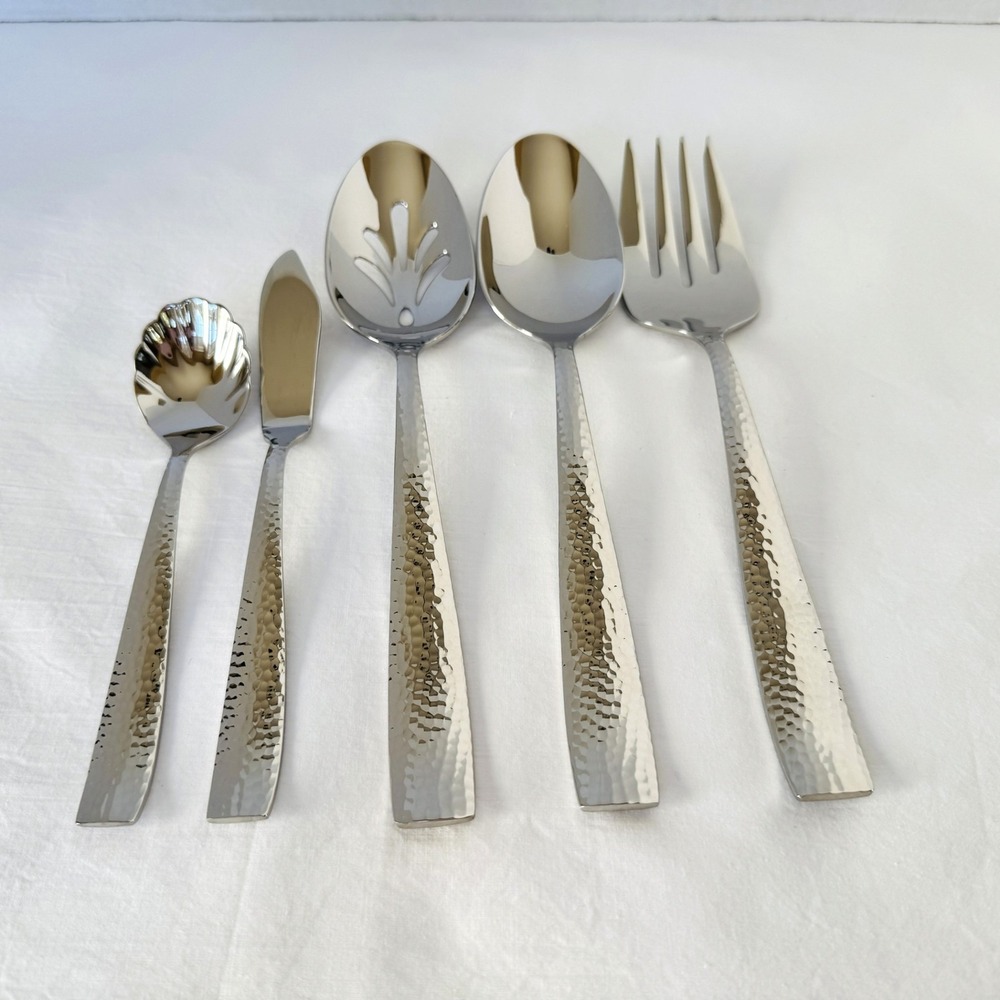 Hampton Forge Stainless Steel Flatware 5-Piece Hostess Set VENTO Hammered NEW
